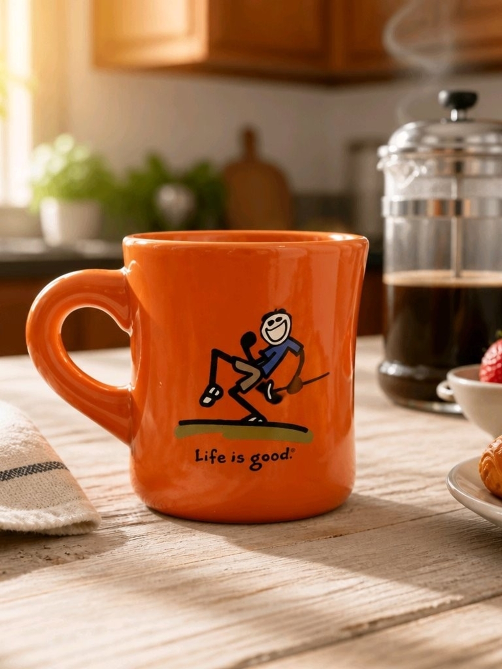 Life Is Good Bright Orange  Ceramic Mug with Playful Jake The Golfer Character